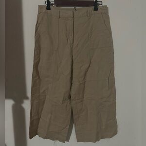 Women’s Jaclyn Smith Linen Cotton Blend Beige Crop Wide Leg Pants